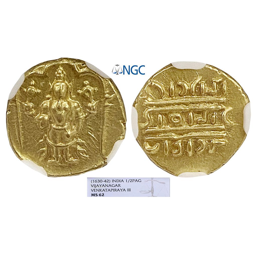 Vijayanagar Empire, traditionally attributed to Venkitapati Raya III, Gold Half Varaha