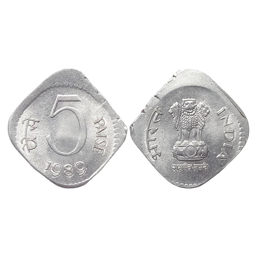 Republic India Calcutta Mint 1989 AD off Center Aluminium-magnesium 5 Paise