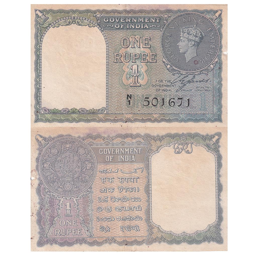 British India King George VI 1940 AD signed by C. E. Jones 1 Rupee