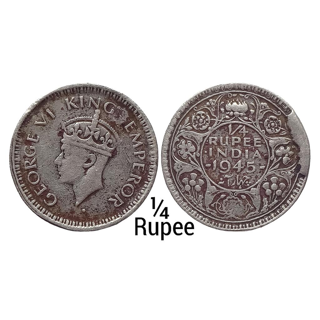 British India George VI 1945 AD Bombay Mint Half Silver 1/4 Rupee Cud Error