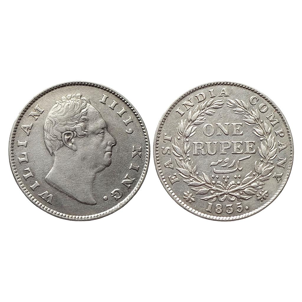 EIC Uniform Coinage William IV 1835 AD Calcutta Mint Dug out F incuse A / III Bud leaves 19 Berries Silver Rupee