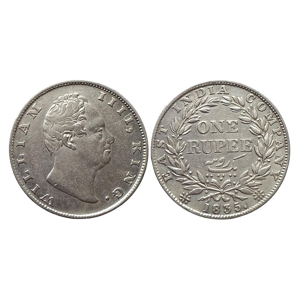 EIC Uniform Coinage William IV 1835 AD Calcutta Mint Dug out F incuse A / III Bud leaves 19 Berries Silver Rupee