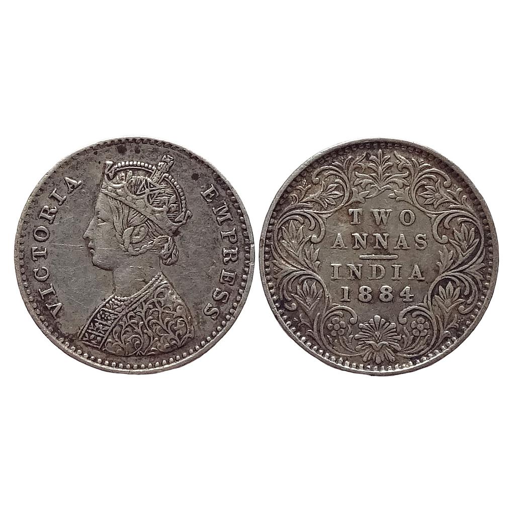 British India Victoria Empress 1884 AD Bust A Rev I No mint mark Silver 2 Annas