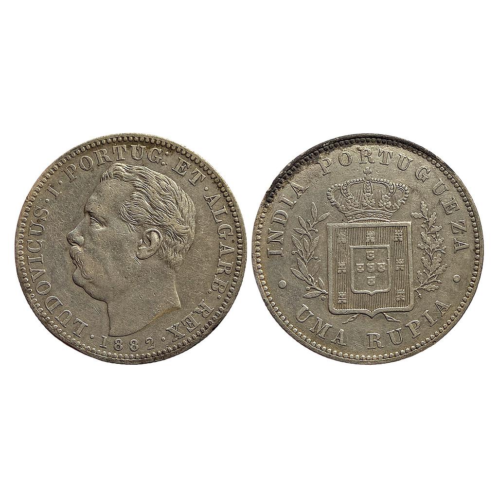 Indo Portuguese Goa Luiz I Ludwig 1882 AD Silver .917 Uma Rupia/Rupee