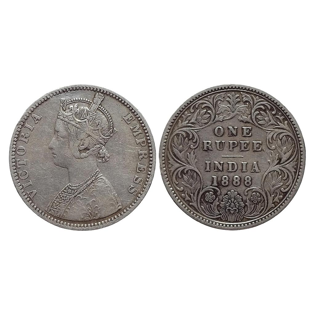 British India Victoria Empress 1888 AD Obv C2 Rev I B incuse inverted B Rev I variant Bombay Mint Silver Rupee