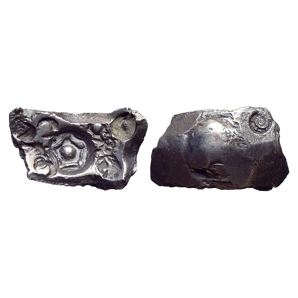 Ancient Punch Marked Coinage from Ghagra-Gandak River Valley Narhan Hoard type Series 1 Usually attributed to Shakya Janapada Silver Double Karshapana