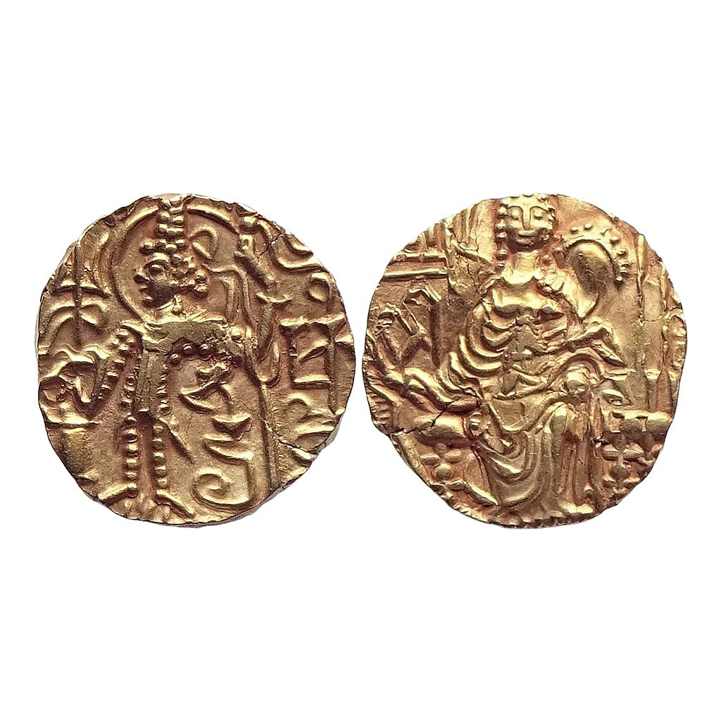 Ancient Post Kushana Series Kipunada with Brahmi legend BhaDra under left arm Gold Dinara