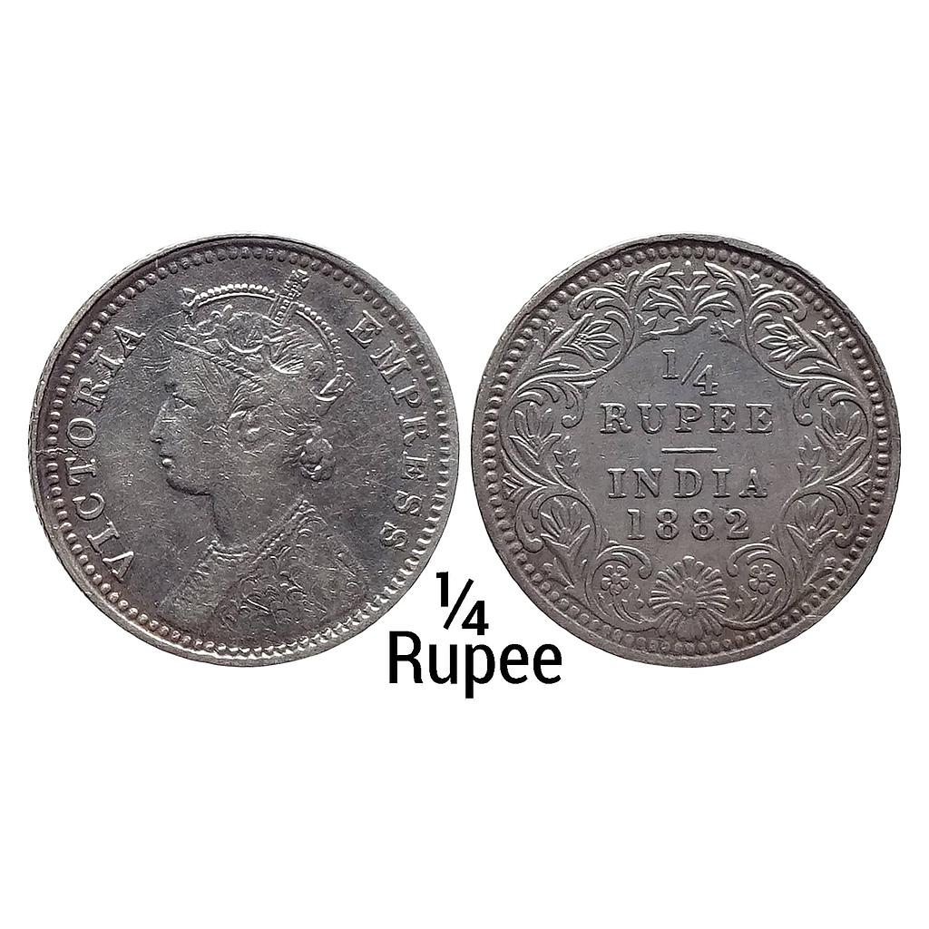 British India Victoria Empress 1882 AD C / II / C incuse Calcutta Mint  Silver 1/4 Rupee