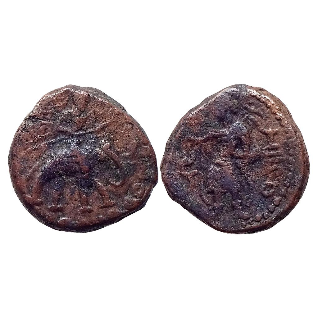 Ancient Kushanas Huvishka Elephant Rider Type Mithra Copper Tetradrachm