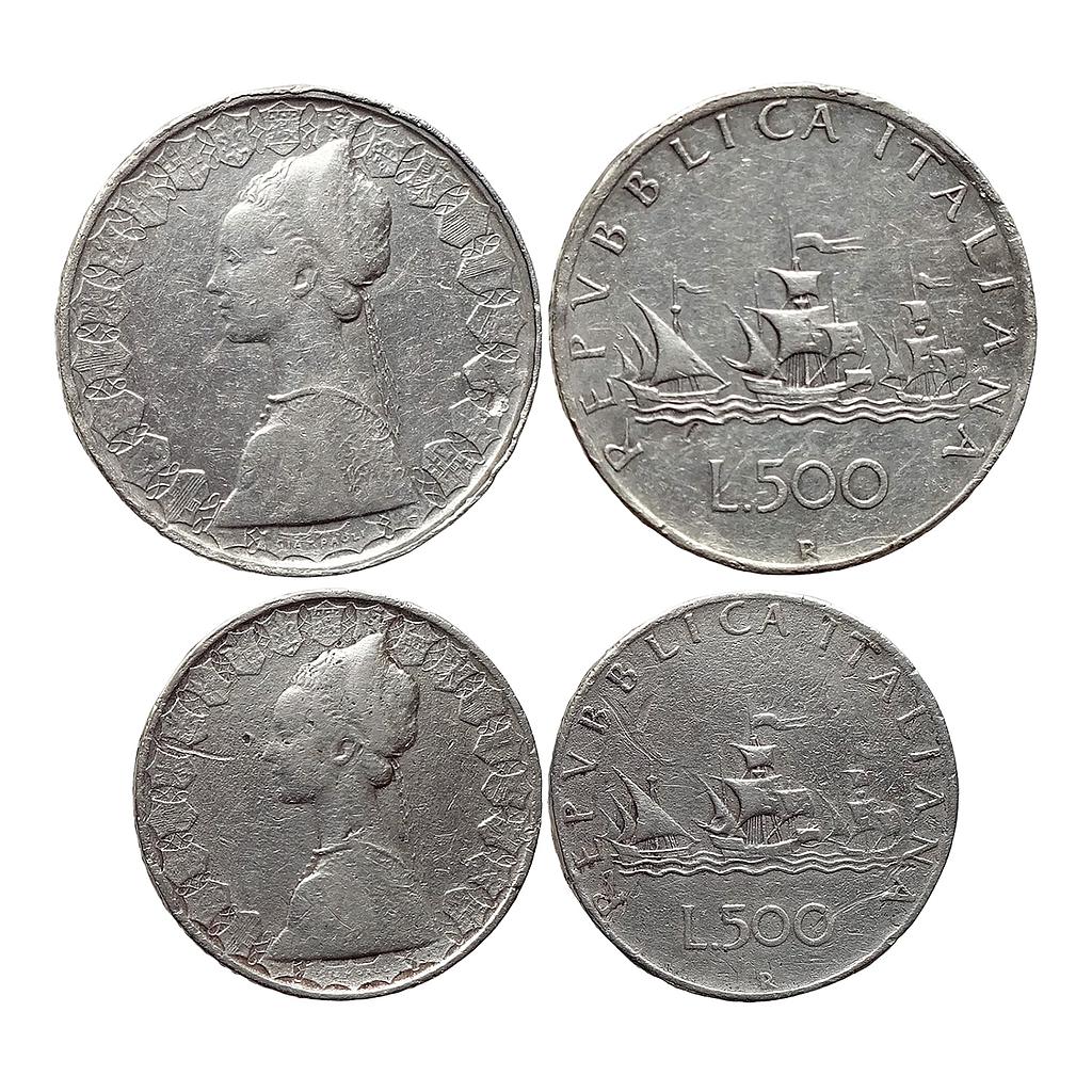 Italy Set of 2 Coins Silver (.835) (Copper .165) 500 lira