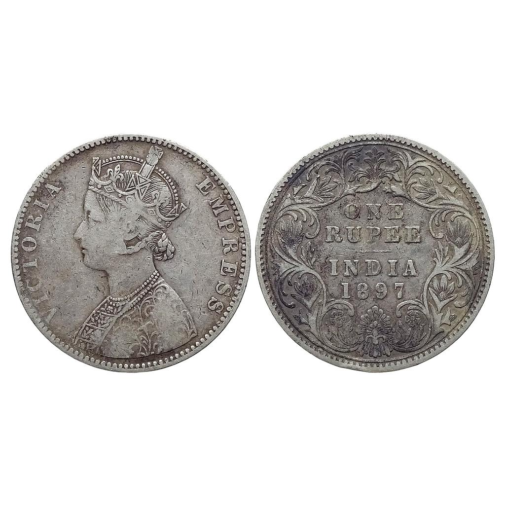 British India Victoria Empress 1897 AD Bombay Mint Bust C2 Rev I B incuse Silver Rupee