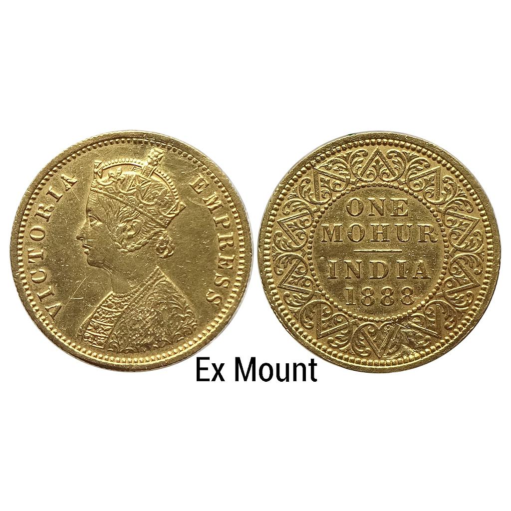 British India Victoria Empress 1888 AD Calcutta Mint V in relief Gold Mohur Ex Mount &amp; Loop Repair over all fine+