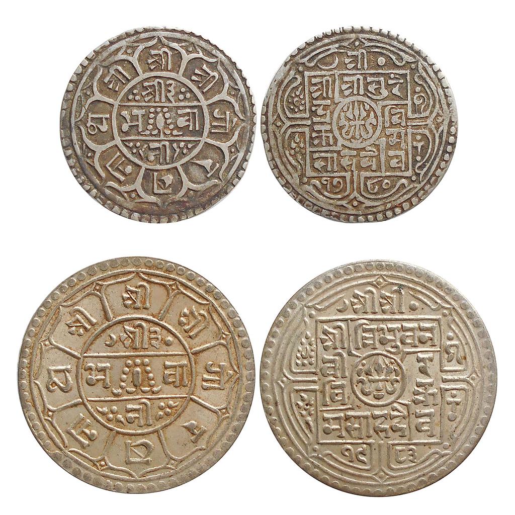 Nepal Tribhuvana Bir Bikrama Silver Mohur Set of 2