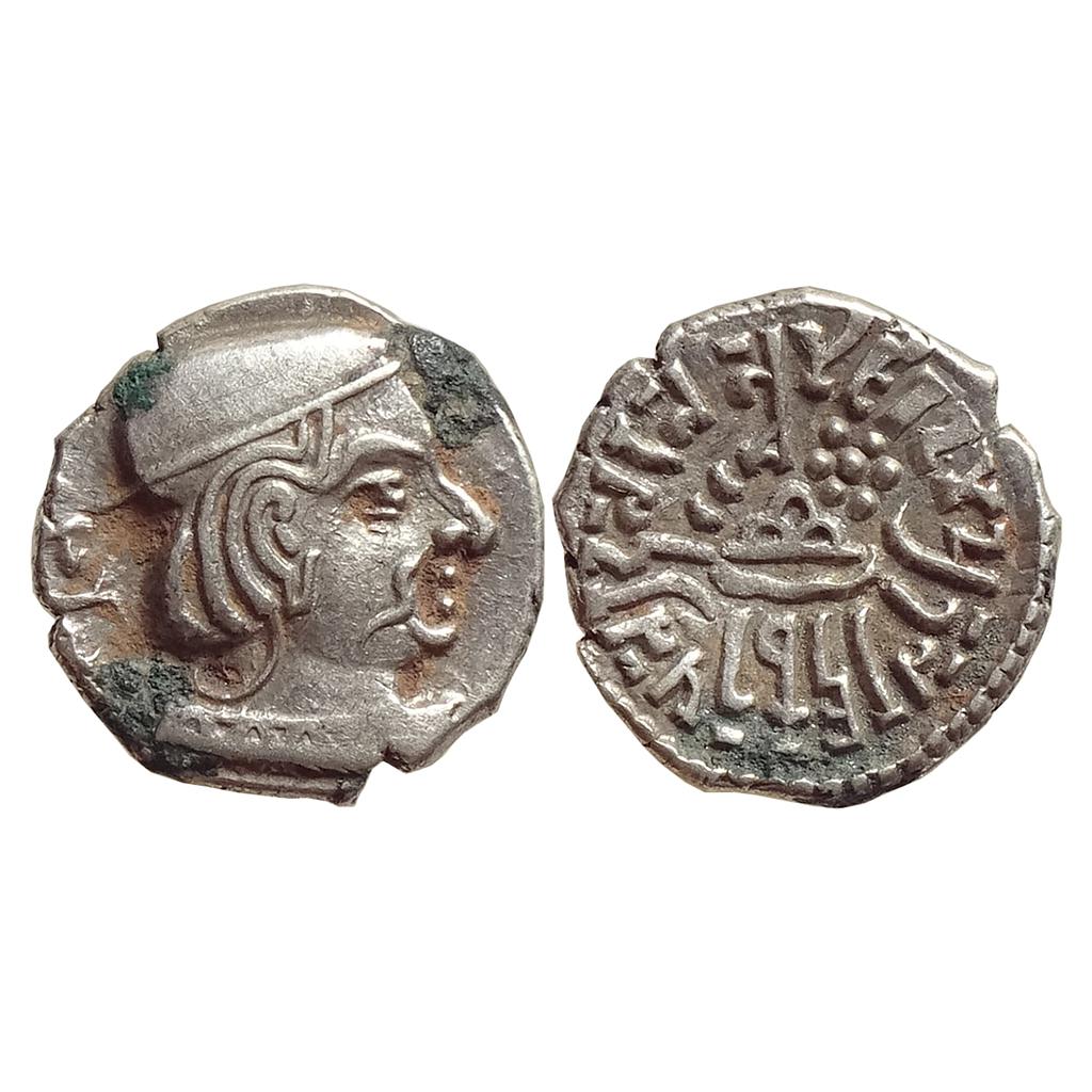 Ancient Western Kshatrapas Kardamaka Family Rudrasimha II Son of Svami Jivadaman as Kshatrapa Silver Dramma