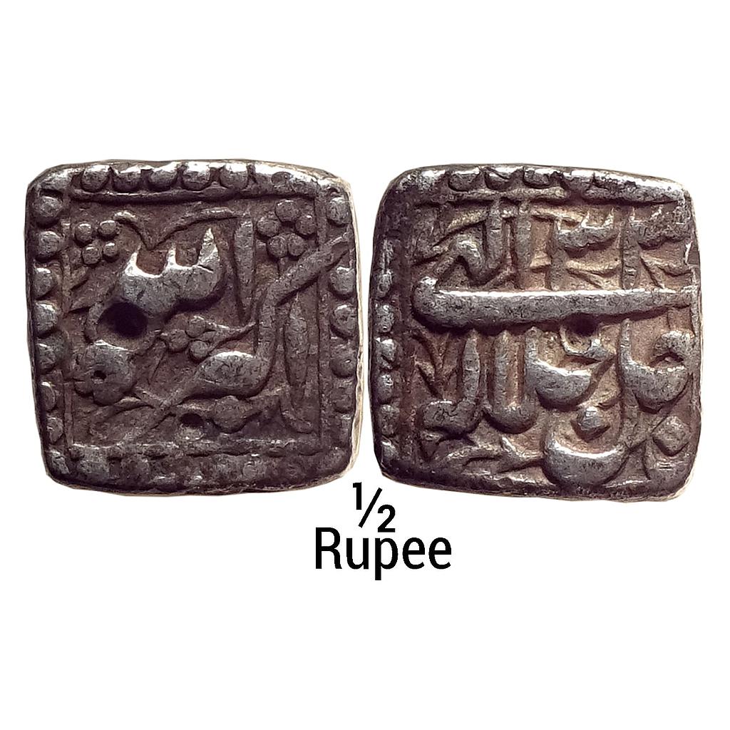 Mughal Akbar Mintless &amp; Monthless Type Jalla Jalalahu Silver Square 1/2 Rupee