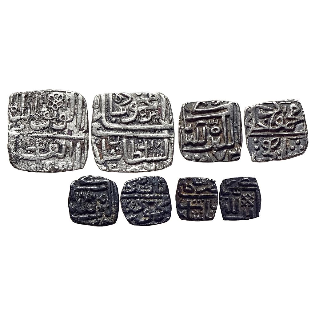 Malwa Sultan Ghiyath Shah Ala ud-din Mahmud Shah I Nasir Shah Set of 4 Coins Silver Square 1/2 &amp;1/4 &amp;1/8Tanka