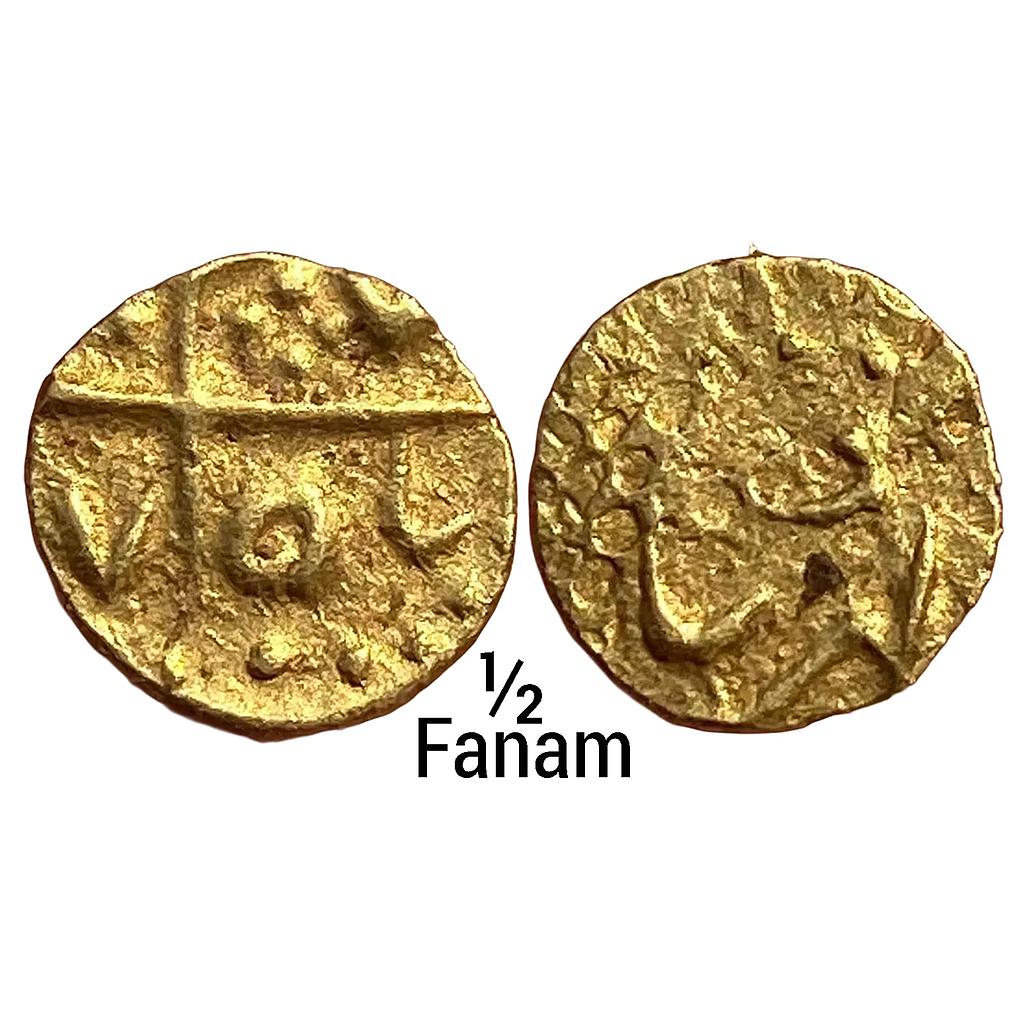 Mughal Shah Alam II Karpa Mint Gold 1/2 Fanam