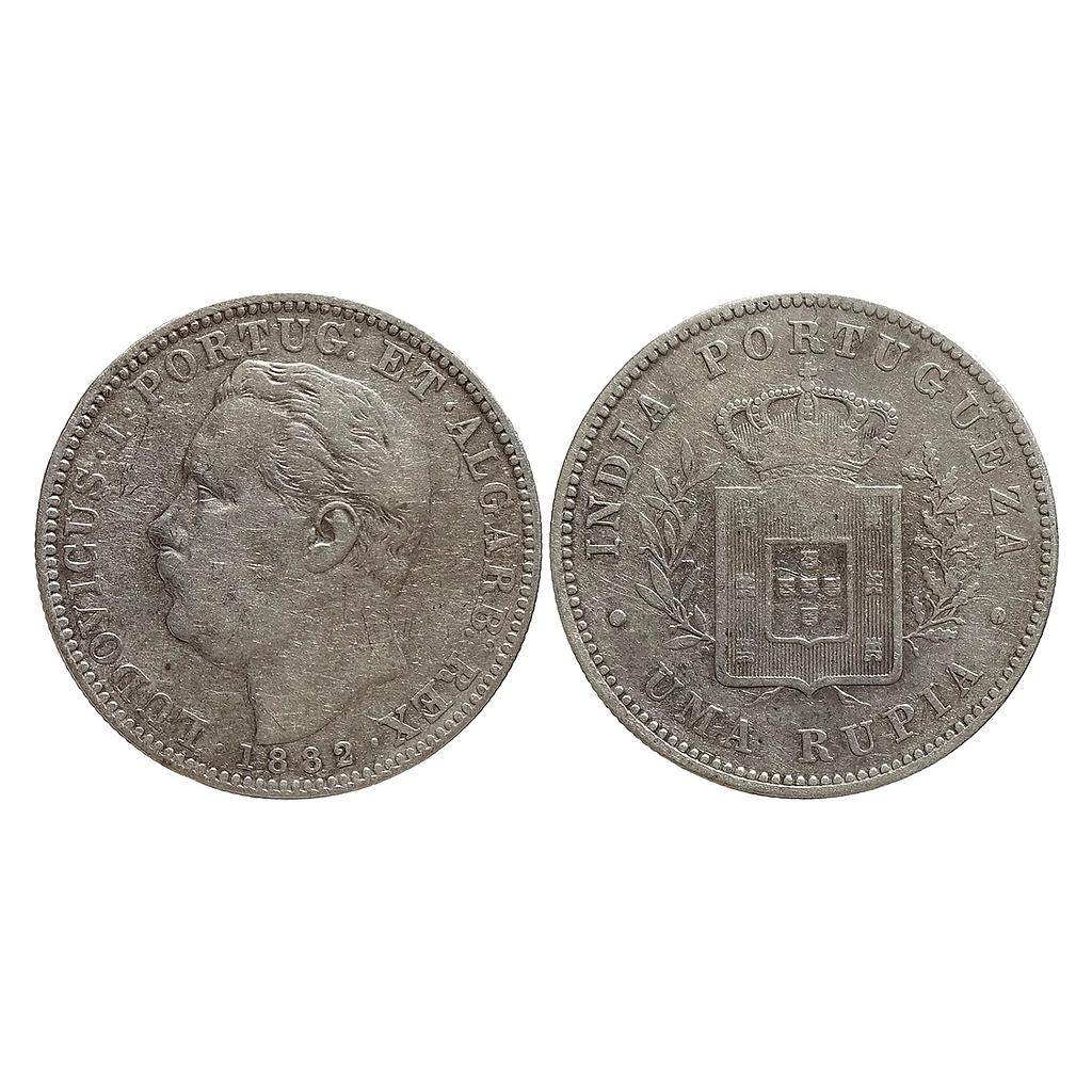 Indo Portuguese Goa Luiz I Ludwig 1882 AD Silver .917 Uma Rupia Rupee