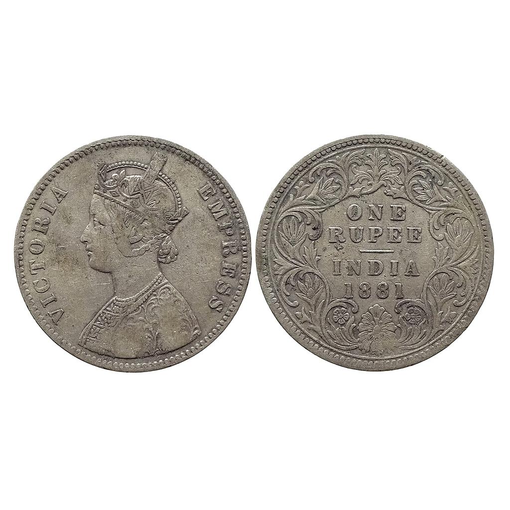 British India Victoria Empress 1881 AD  Calcutta Mint A / I / C incuse Silver Rupee