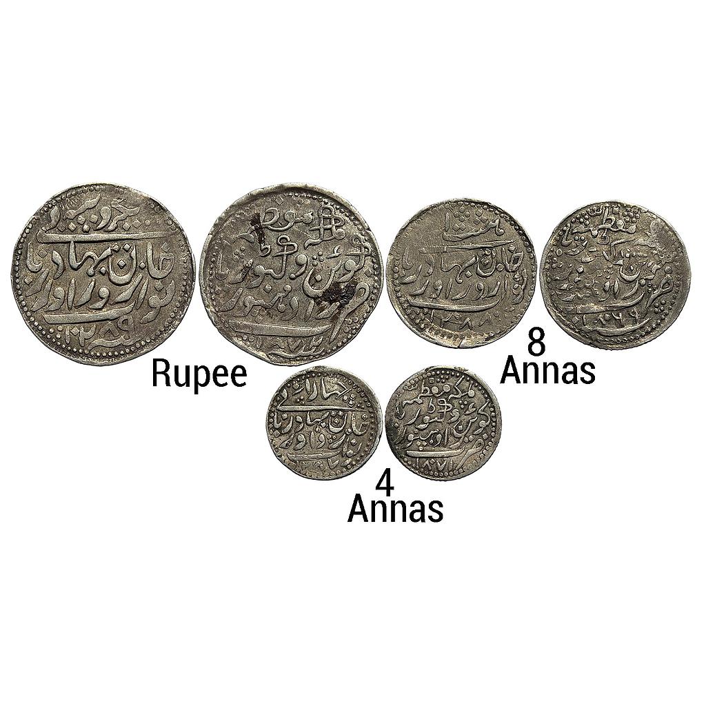 IPS Radhanpur State Zorawar Khan Set of 3 Coins Silver Rupee 8 Annas &amp; 4 Annas