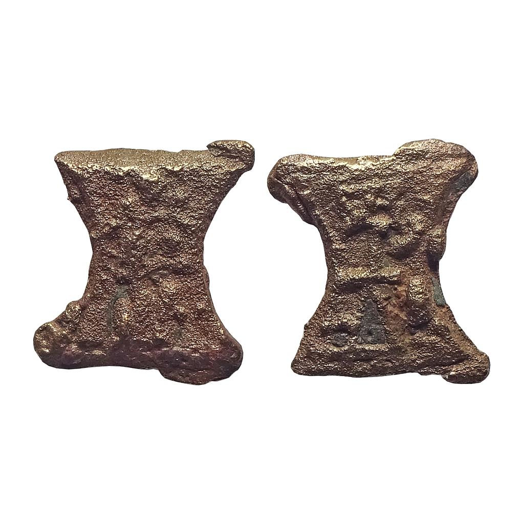 Ancient, Post-Mauryan, Kaushambi Region, Uninscribed type, Damru Shaped, Cast Copper