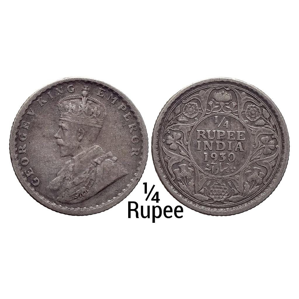 British India George V 1930 AD Calcutta Mint Silver 1/4 Rupee