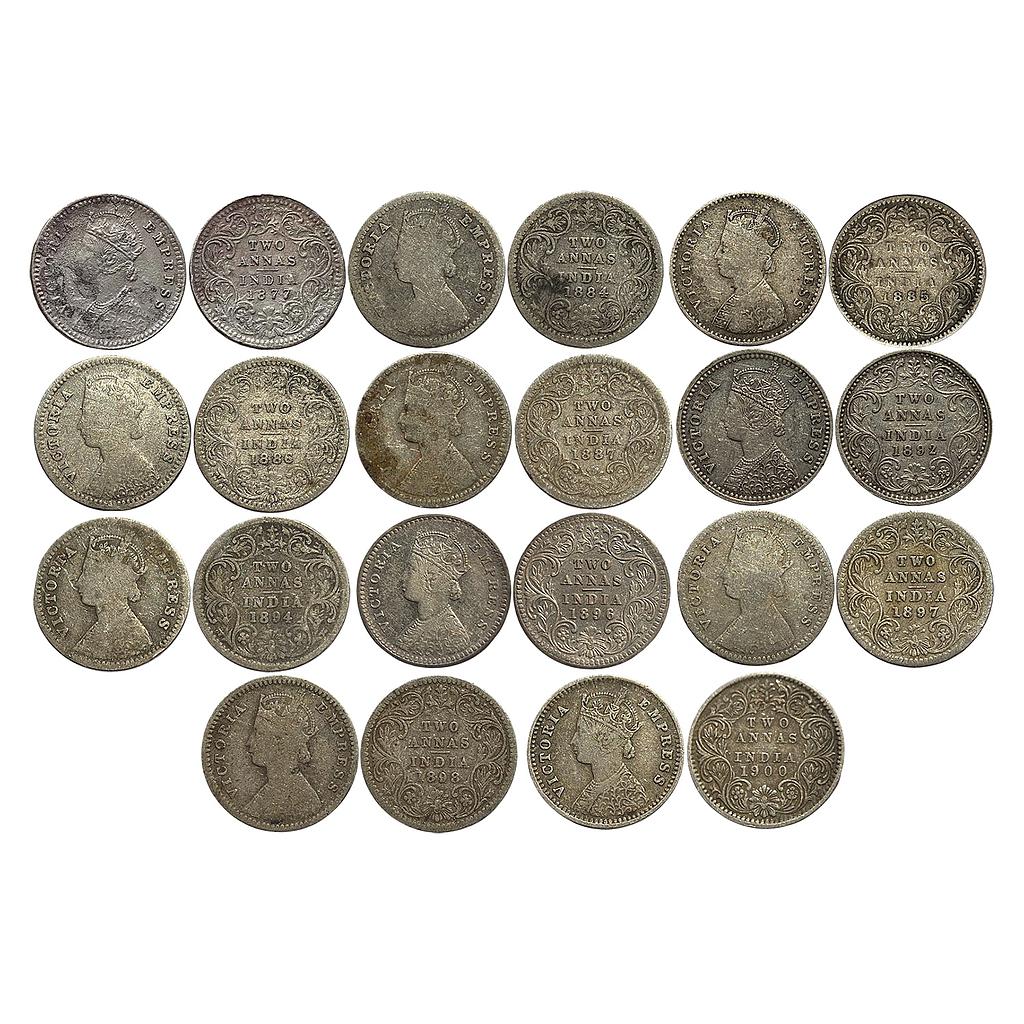 British India Victoria Empress Set of 11 Coins Silver 2 Annas