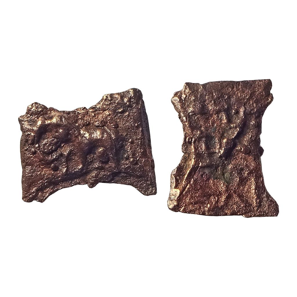 Ancient, Post-Mauryan, Kaushambi Region, Uninscribed type, Damru Shaped, Cast Copper