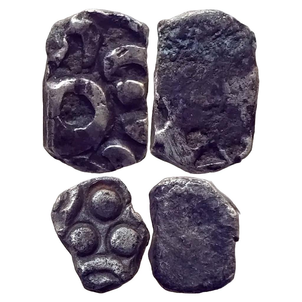 Ancient Punch Marked Coinage Upper Ganga Region Panchala Mahajanapada Set of 2 Coins Silver 1/2 Vimshatika