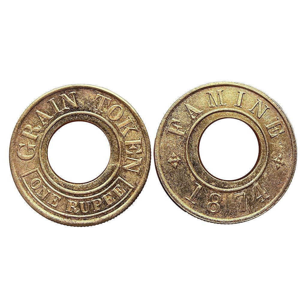 Famine Relief Grain Token 1874 AD Gold Gilt 1 Rupee
