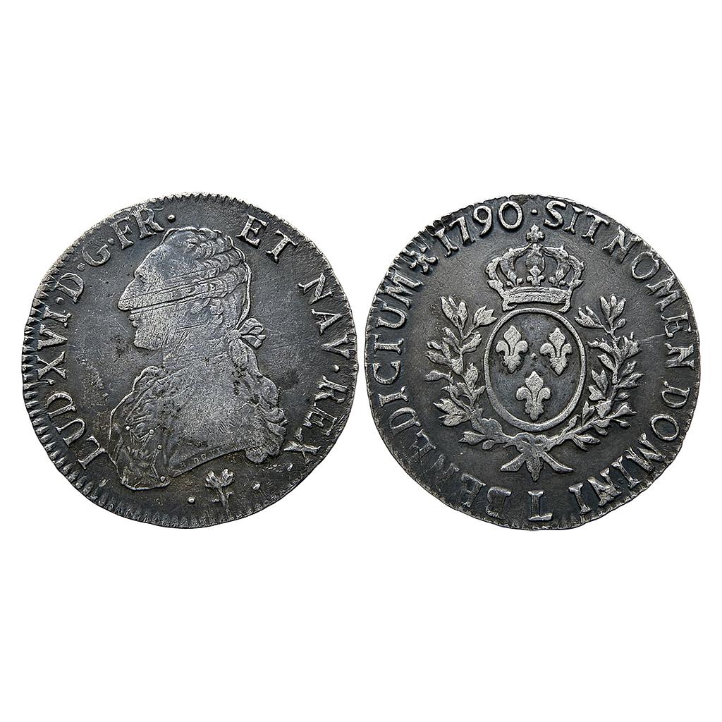 France Louis XVI 1790 AD Silver Ecu