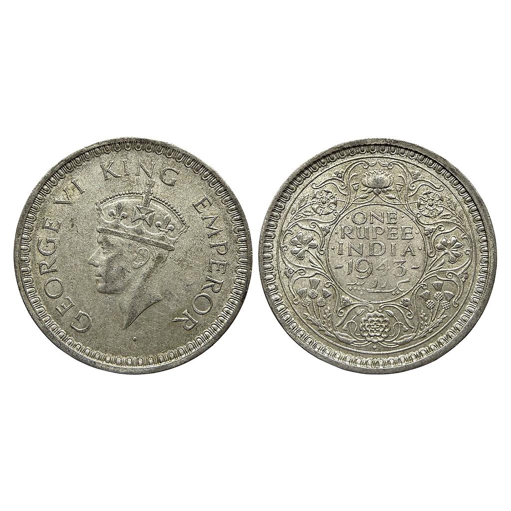 British India George VI 1943 AD Bombay Mint A / II Large Head with Large 3 in date Half Silver Rupee