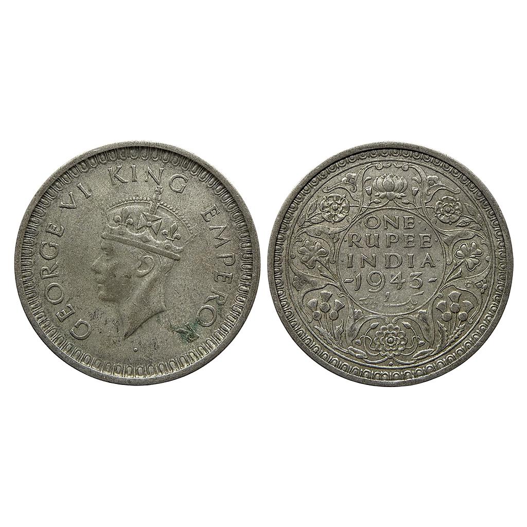 British India George VI 1943 AD  Bombay Mint  small 3 C I a Half Silver Rupee