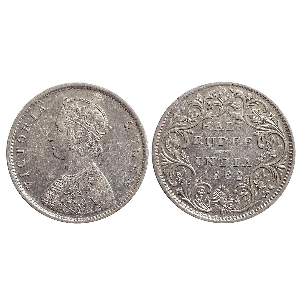 British India, Victoria Queen, 1862 AD, Bombay Mint, B1 / II, Silver "1/2 Rupee"