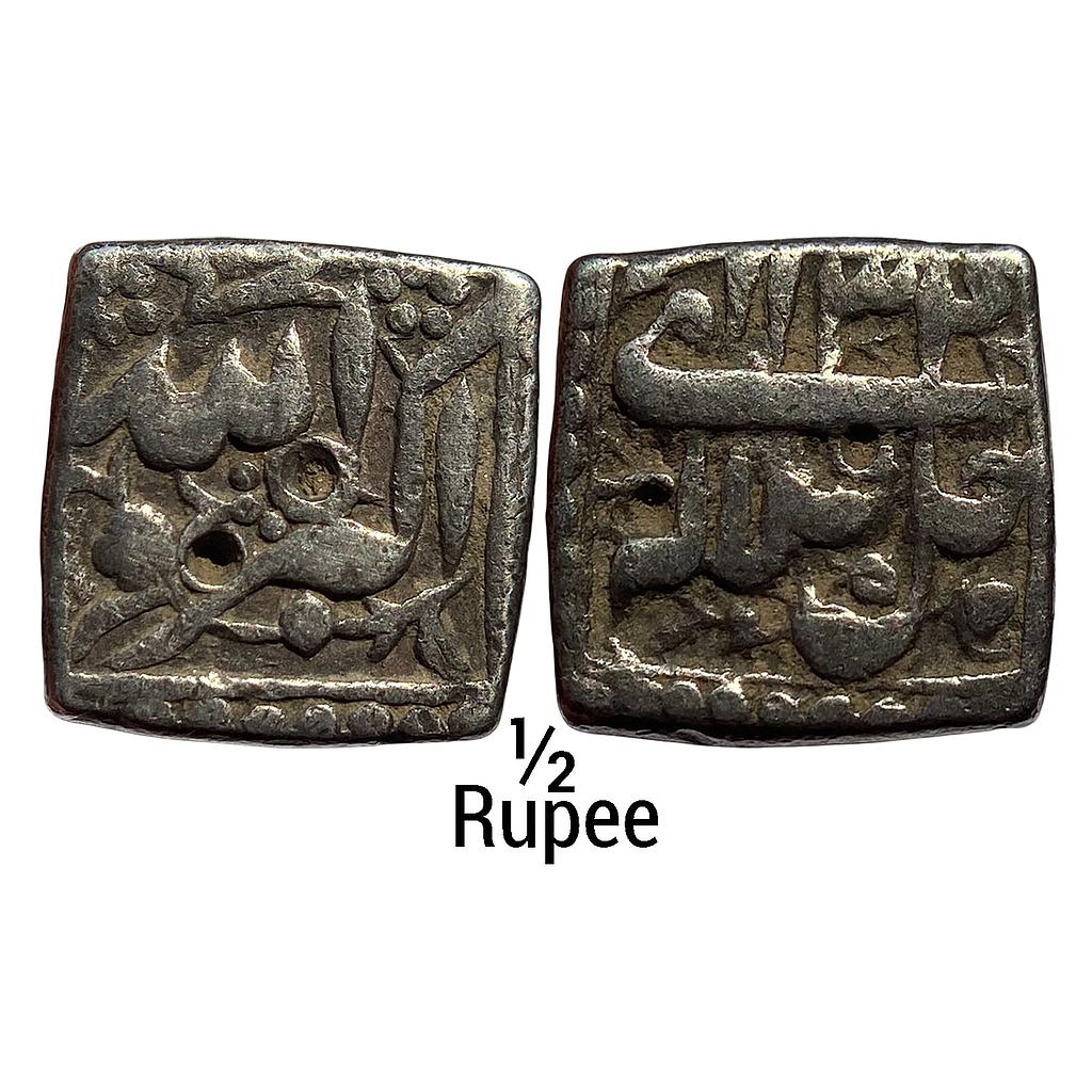 Mughal Akbar Mintless &amp; Monthless Type Silver Square 1/2 Rupee