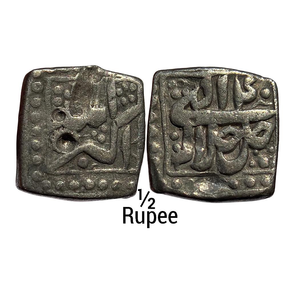 Mughal Akbar Mintless &amp; Monthless Type Silver Square 1/2 Rupee