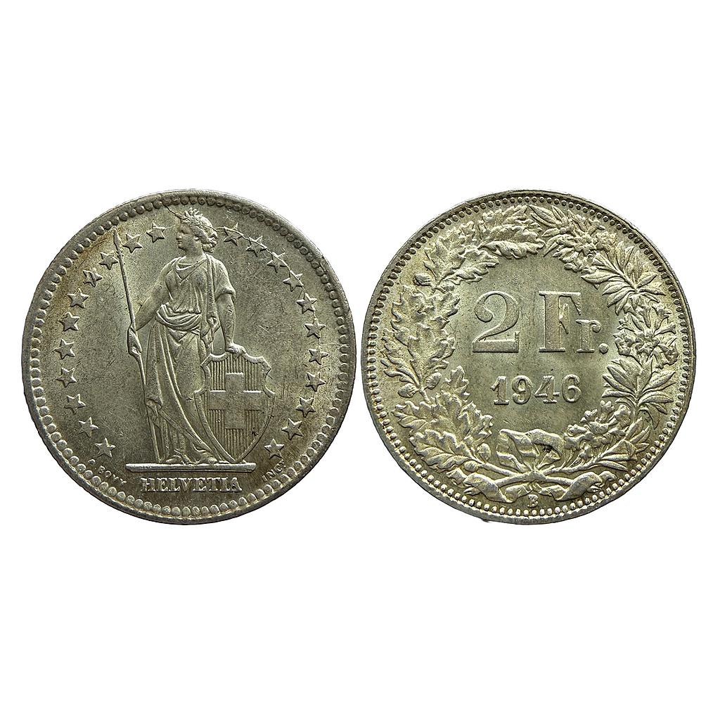 Switzerland Helvetia Silver .835 .165 copper 2 Francs
