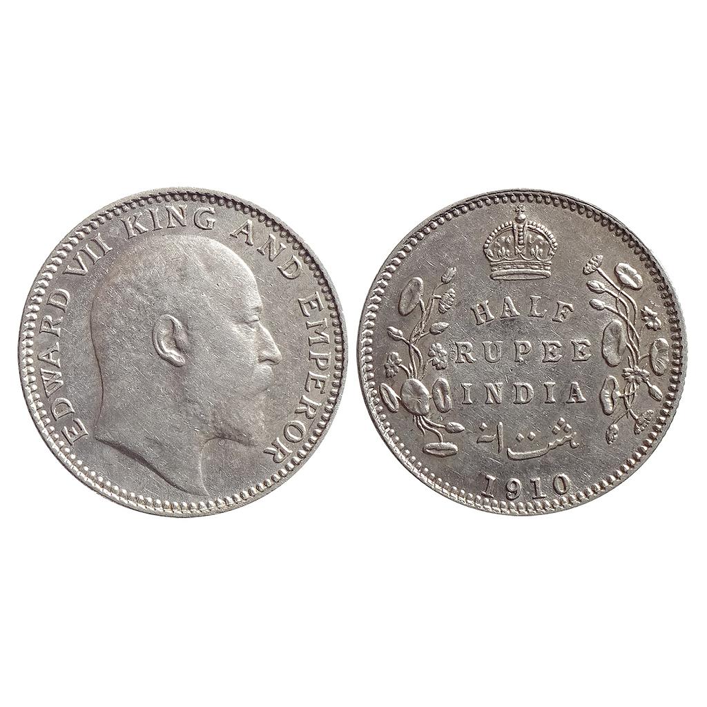 British India, Edward VII, 1910 AD, Calcutta Mint, Silver "1/2 Rupee"