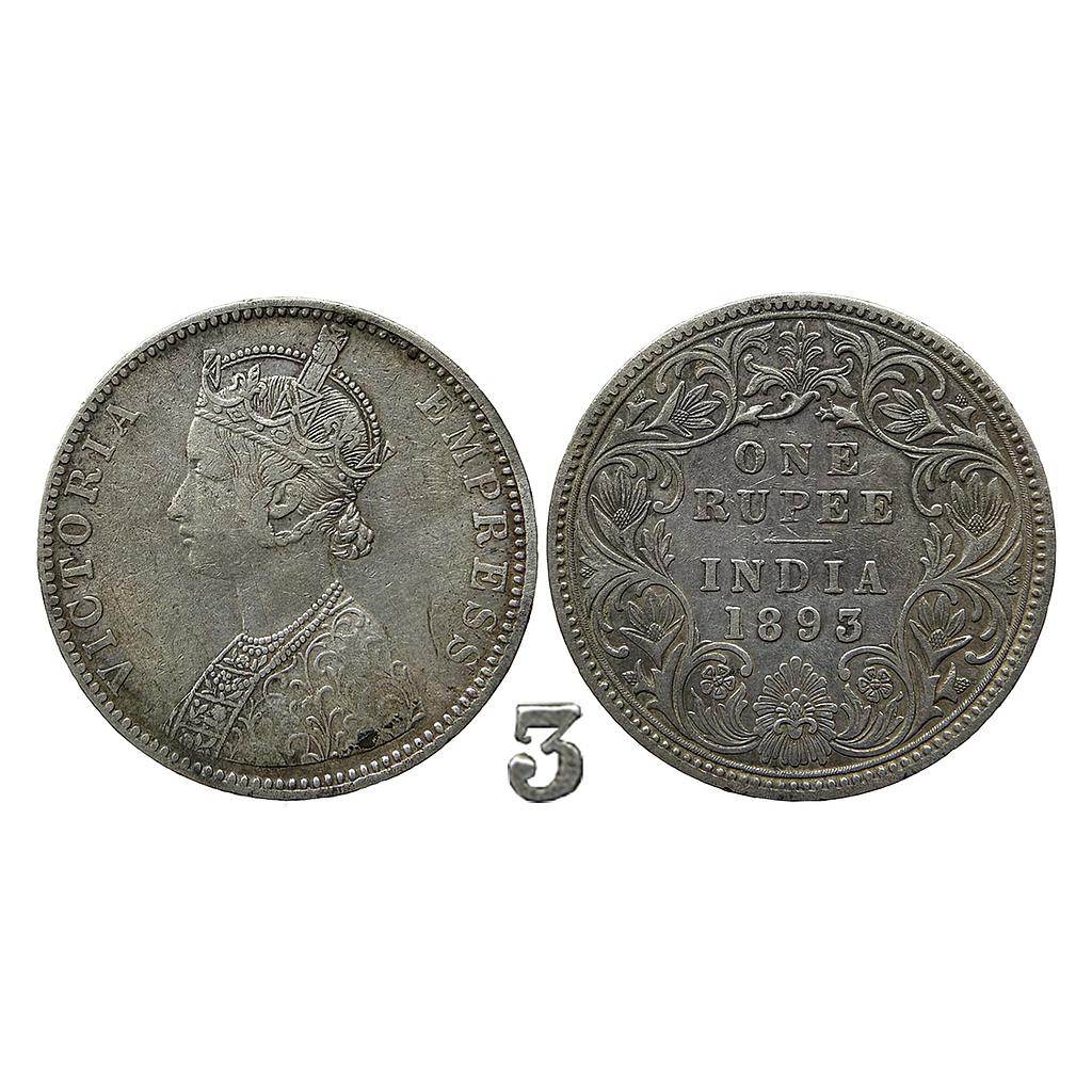 British India Victoria Empress 1893 AD C2 / I / B incuse Bombay Mint Silver Rupee