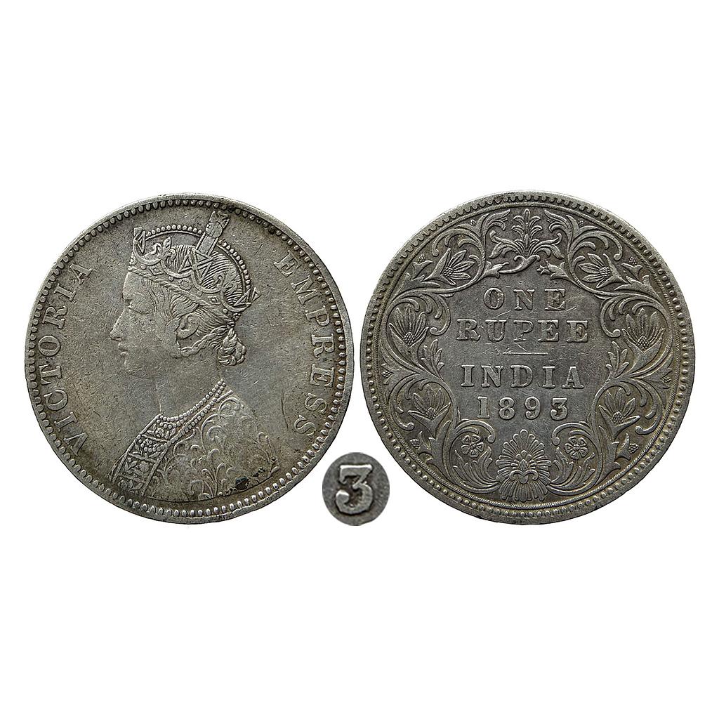 British India Victoria Empress 1893 AD C2 / I / B incuse Bombay Mint Silver Rupee