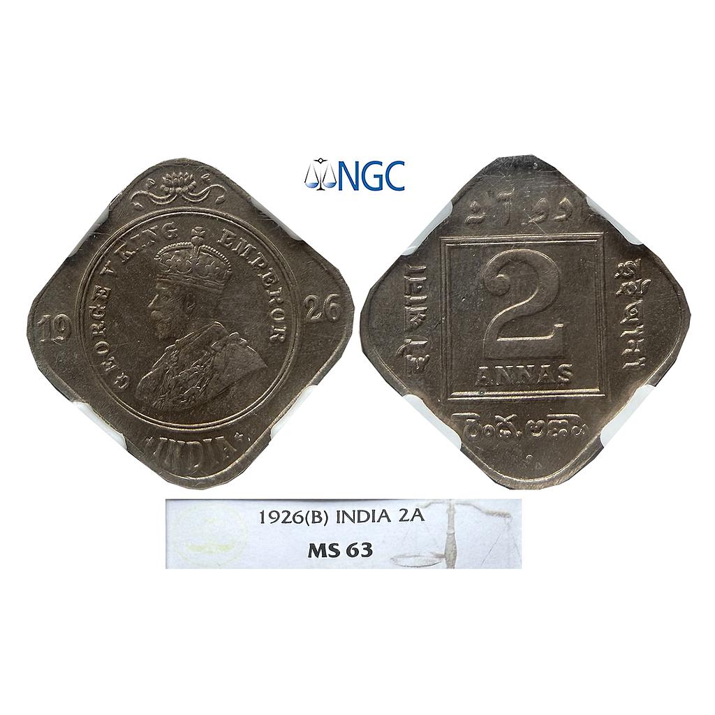 British India George V 1926 AD Bombay Mint Cupro-Nickel 2 Annas