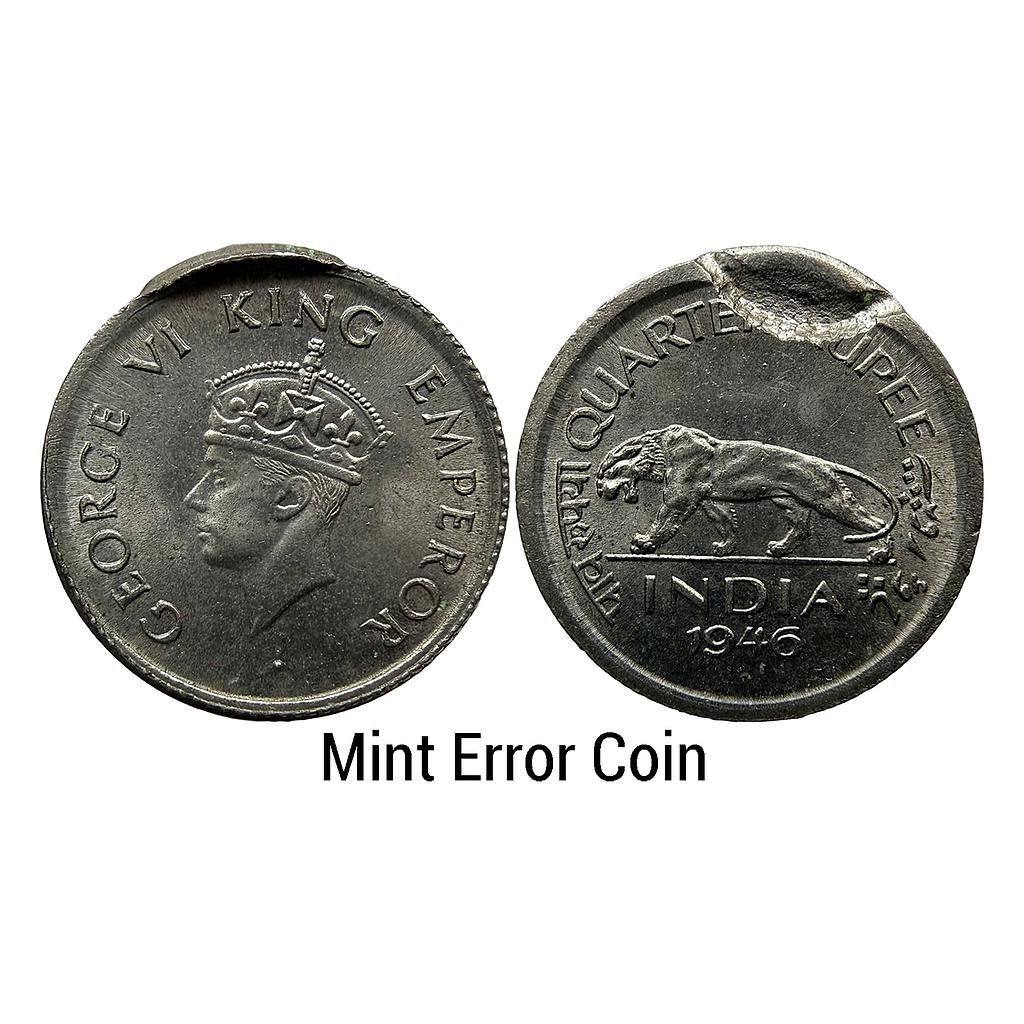 British India George VI 1946 AD Mint Error Coin Nickel 1/4 Rupee