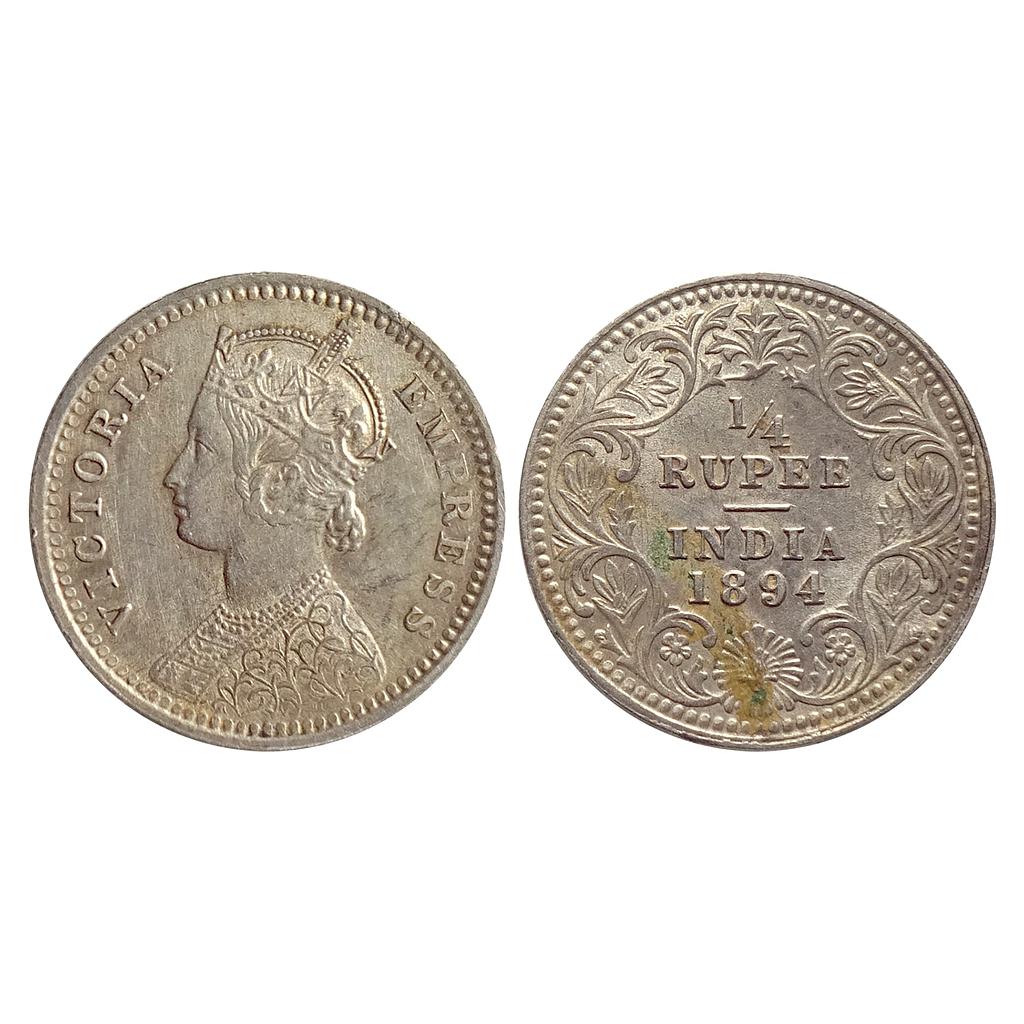 British India, Victoria Empress, 1894 AD, Calcutta Mint, C / II / C incuse, Silver "1/4 Rupee"