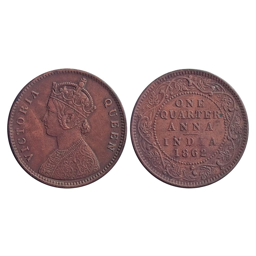 British India, Victoria Queen, 1862 AD, Calcutta Mint, Copper" 1/4 Anna"