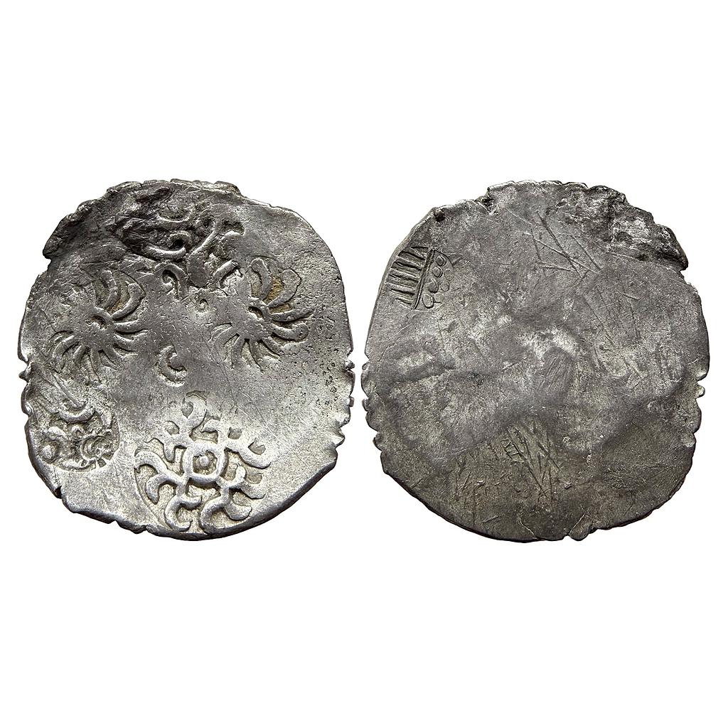Ancient Punch Marked Coinage Middle Ganga valley Kashi Mahajanapada Series 8 AABC Configuration Archaic Scyphate PMC Silver Vimshatika