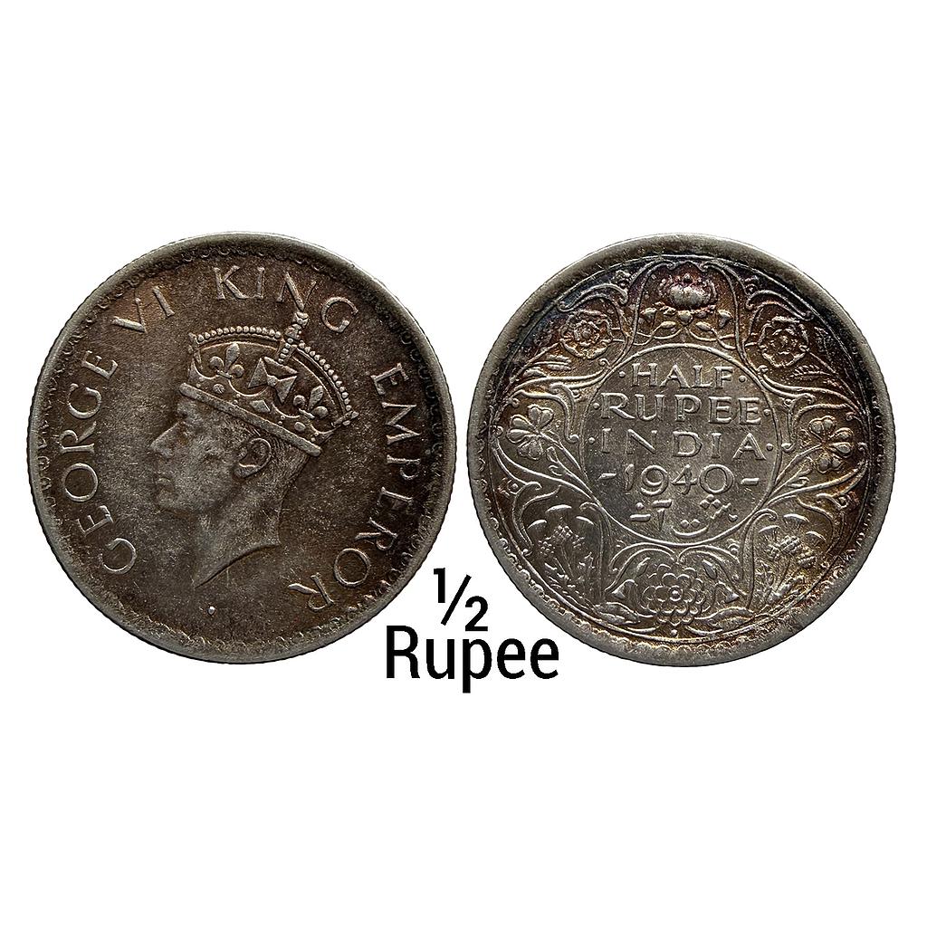 British India George VI 1940 AD Bombay Mint Silver 1/2 Rupee