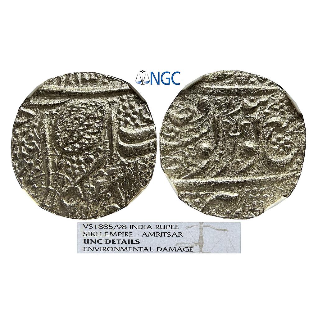 IK Sikh Empire Sher Singh VS 1885 Amritsar Mint Nanakshahi Couplet Silver Rupee