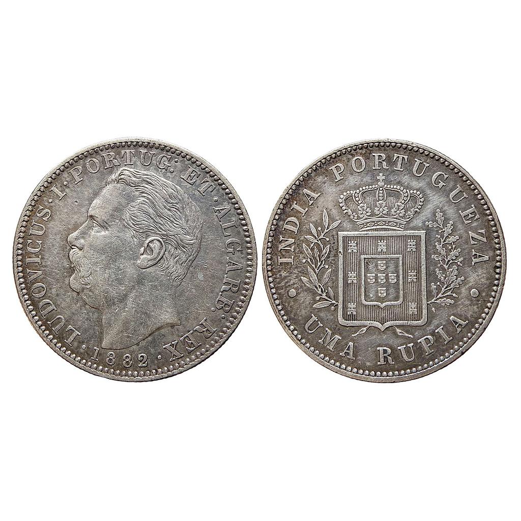Indo Portuguese Goa Luiz I Ludwig 1882 AD Silver (.917) Uma Rupia/Rupee