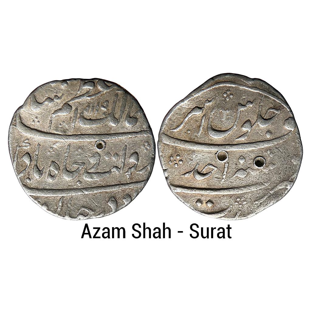 Mughal Azam Shah Surat Mint Silver Rupee