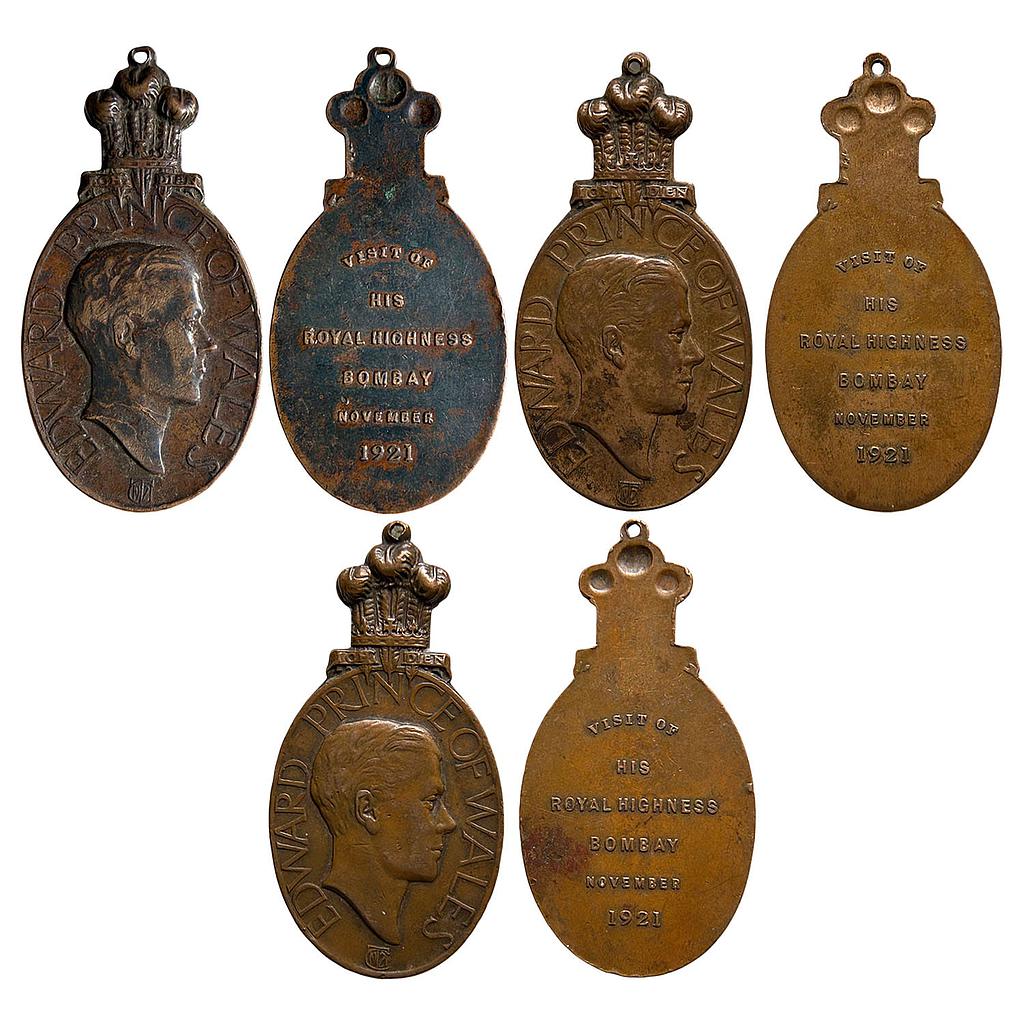 Commemorative issue Edward Prince of Wales Medal Visit of His Royal Highness Bombay Set of 3 Coins Bronze Medal